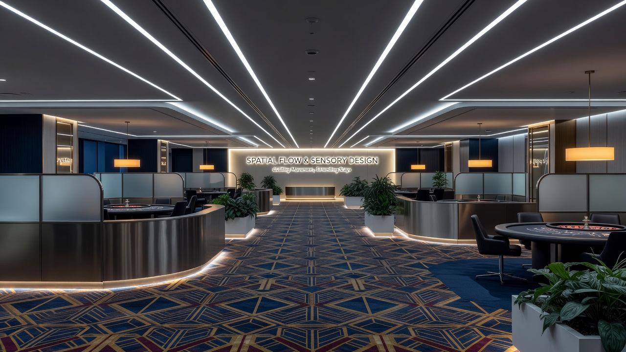 Casino floor layout showing strategic pathways and clustered gaming stations designed to direct visitor flow