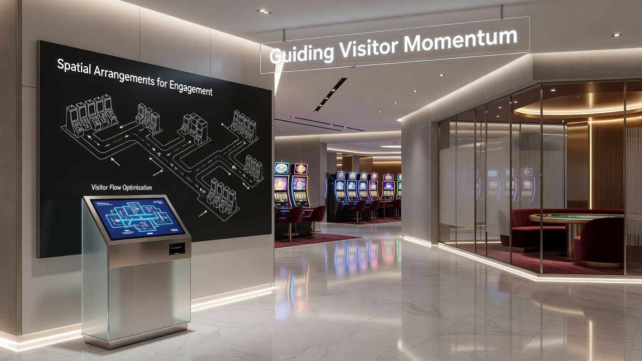 Interior view of casino gaming area with ambient lighting, sound elements, and seating arrangements that support extended visits