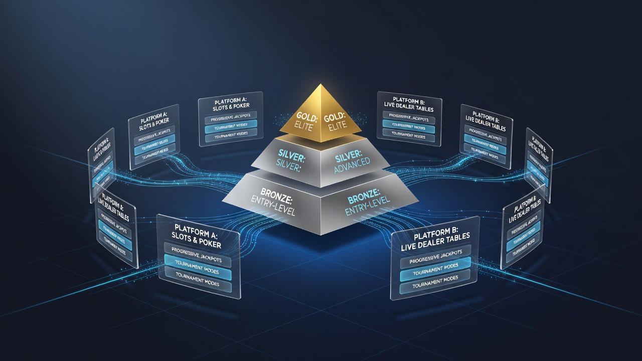 Players navigating synchronized casino interfaces with loyalty tier indicators