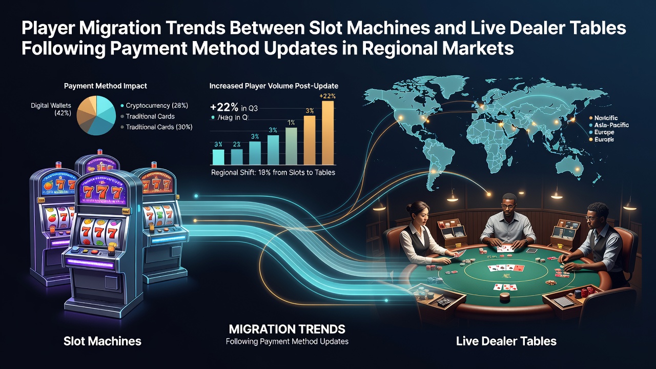 Casino floor showing slot machines and live dealer tables with players transitioning between gaming options after payment system changes