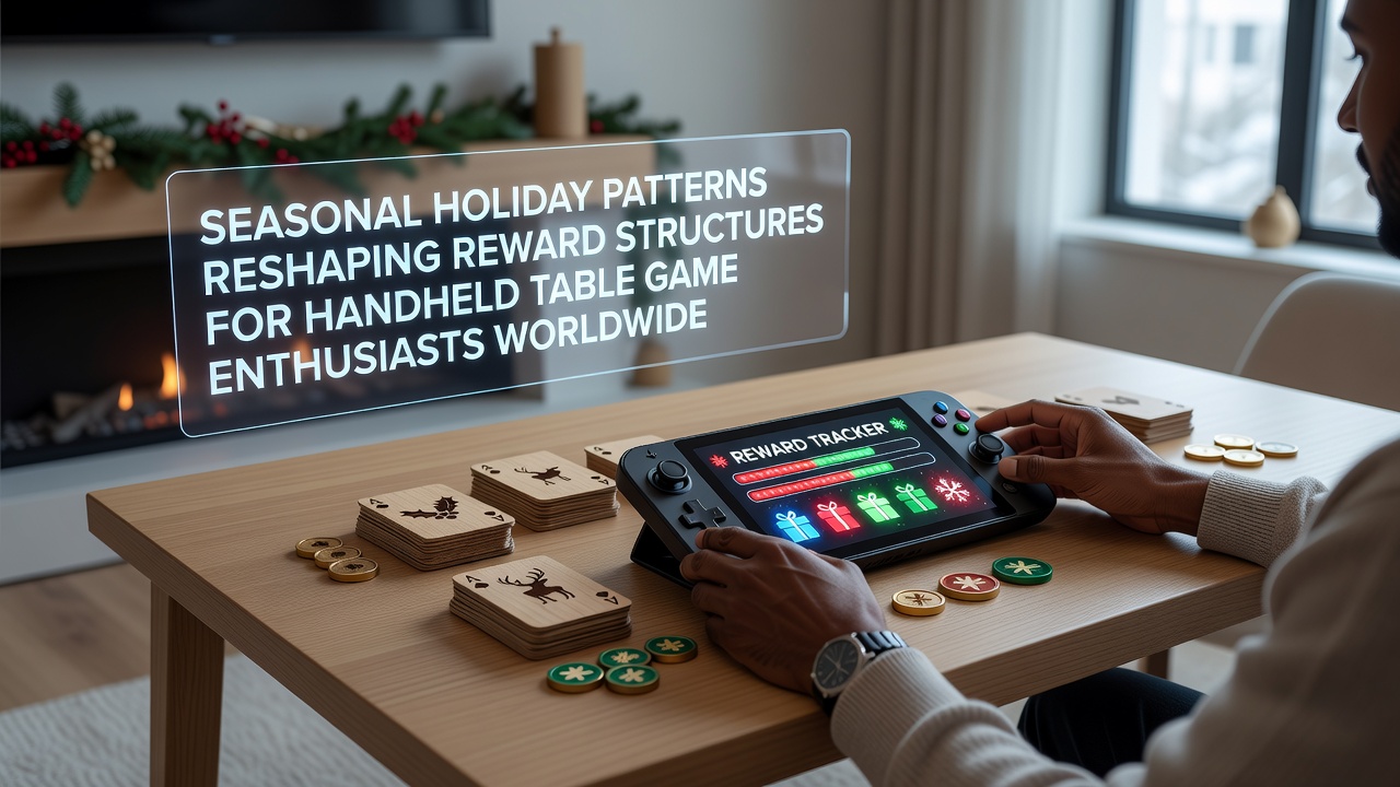 Mobile table game interface showing holiday-themed reward notifications on a handheld device